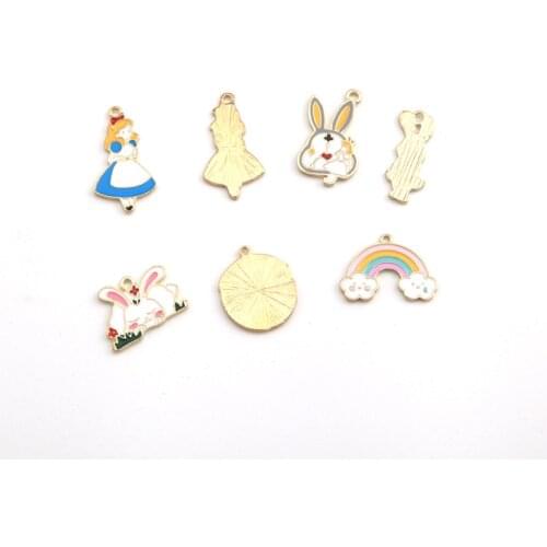 10pcs/lot Alice Rabbit Dangle Handmade Enamel Charms Pendant DIY for Bracelet Necklace Bag
