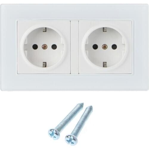 16A Wall Socket Double EU Standard White Glass Panel Power Outlet Charger