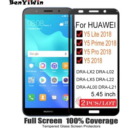 2PCS 100% Original Full Cover Tempered Glass for Huawei Y5 Prime Pro Lite 2018 9H Protective Film Case For DUA L21 L22 L02 Glass