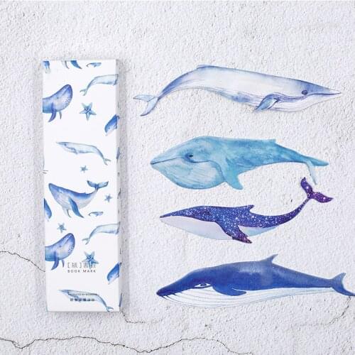 30pcs/box Kawaii Cartoon Whale Paper Bookmark Cute School Stationery Kids Gift Message Card Paper Book Page Holder
