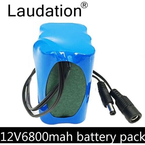 Free Shipping 3S BMS DC 11.1V 6.8Ah 12.6V 6800 mAh 12V Portable Rechargeable Lithium Battery CCTV Monitor Hunting Flashlight