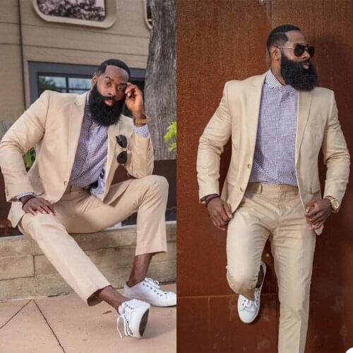 Beige Mens Business Suit Tuxedos Double Breasted Groom Wedding Suits Formal Prom Party Outfit Two Pieces (Jacket+Trousers)