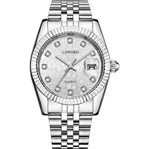 2019 Longbo Luxury Gold Watch Lady Men Lover Stainless Steel Quartz Waterproof Male Wristwatches For Men Analog Auto Date Clcok