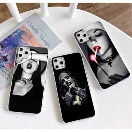 Sister Nun Girl Smoking Phone Case For iphone 12 11 Pro Max Mini XS Max 8 7 6 6S Plus X 5S SE 2020 XR Silicone Soft cover