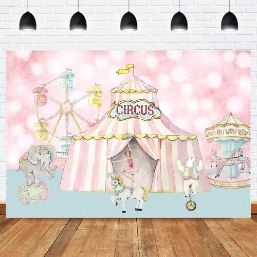 Circus Girls Birthday Photography Backdrop Photocall Bokeh Newborn Baby Shower Background Photo Studio Pink Ferris Wheel Carouse
