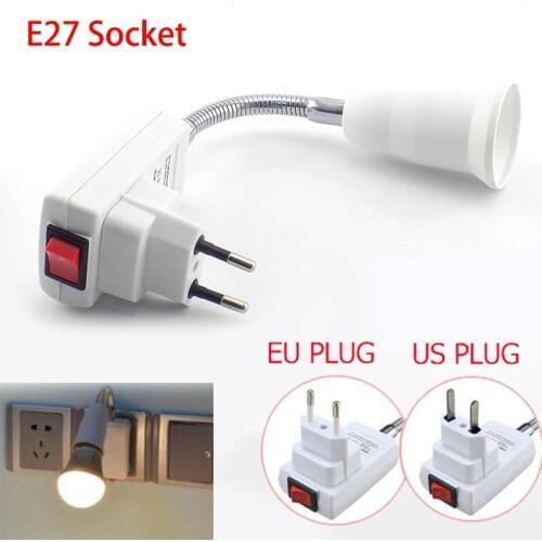 E27 led Lamp Bases AC 110V 220V wall holder Socket Adapter Plug Light On/Off Switch Flexible homecare room Converter EU/US 20CM