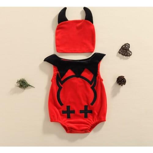 Ma&Baby 0-24M Halloween Newborn Infant Baby Boys Girls Clothes Little Devil Romper Sleeveless Jumpsuit + Hat Party Clothes DD88