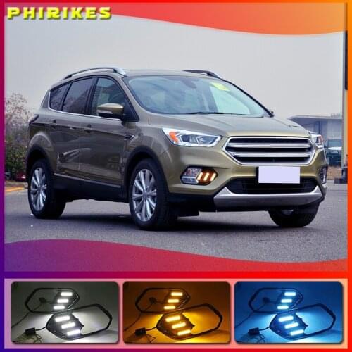 2PCS Turn Yellow Signal Function 12V Car DRL Lamp LED Daytime Running Light For Ford Escape Kuga 2016 2017 2018