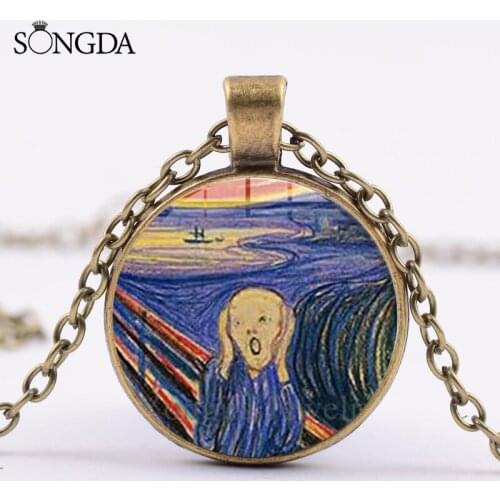 Edvard Munch Scream Abstract Oil Painting Necklace Glass Art Picture Handicrafts Pendant Necklace Painter Artist Souvenir