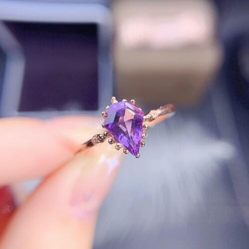 Natural Amethyst Ring Millennium Cut Latest Kite Style Fashion Trend S925 Silver Plated 18K Gold Engagement