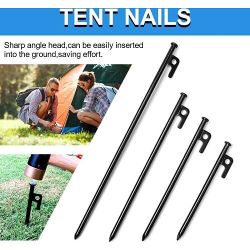 20/25/30CM Tent Nail Durable High Strength Steel With Hole Black Ground Stakes For Outdoor Camping Hiking Tent Awning Trip