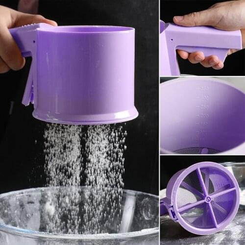 Baking Tool Plastic Flour Sieve Cup Shape Mechanical Flour Sieve Powder Sieve Baking Sugar Ice Shaker With Handle