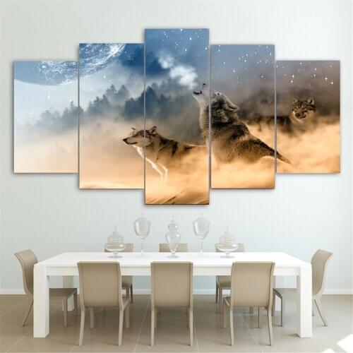 Pentagram Combination Wolf Howl Oil Painting Picture Poster Canvas Print Painting Wall Art Living Room Home Decoration