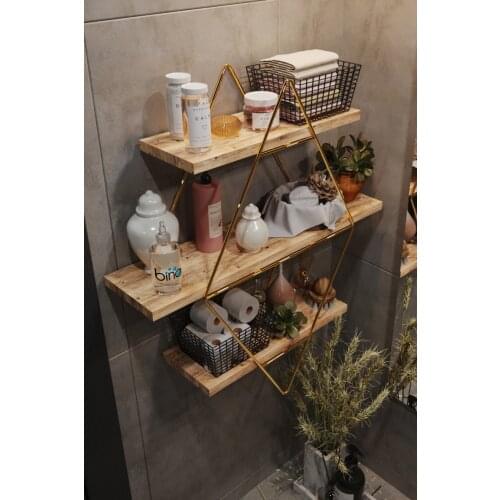 PRİSM SOLID STAINLESS GOLD ​bookshelf Table Serving Shelf Decorative Disassembled Kitchen Bathroom Organizer massive wood wall