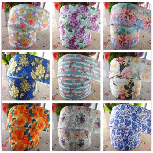 18091905, 1" 25mm,1-1/2" 38mm,50 yards flowers printed grosgrain ribbons DIY hair bows handmade materials