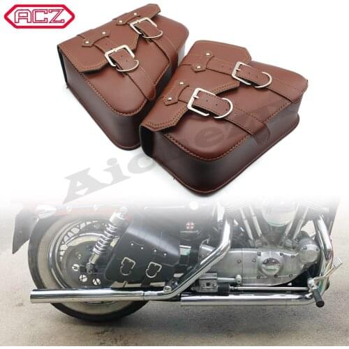 ACZ Motorcycle Leather Saddle Bags Left Right for Honda Yamaha Harley XL883 XL1200 Softail Side Tool Bag