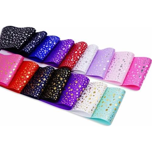 Free shipping 50 yard 3" 75 mm gold foil printed grosgrain ribbon SP-119-075