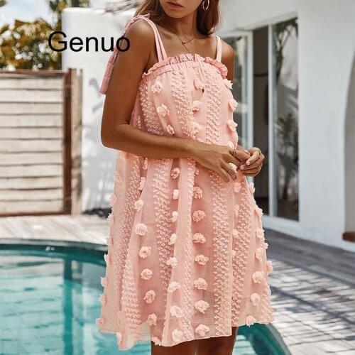 Summer Sexy Spaghetti Strap Dress Women New Fashion Solid Wrapped Chest Floral Dress Female Loose Sleeveless Beach Dress