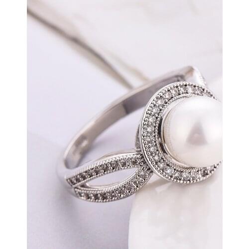 Fashion Women White Imitation Pearl Rings for Wedding Engagement Promise Jewelry