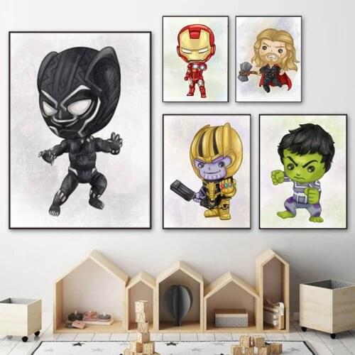 Cartoon Marvel Avengers Superhero Paintings on Canvas Poster Wall Art Picture Birthday Gift Boys Kids Room Bedroom Decor Cuadros