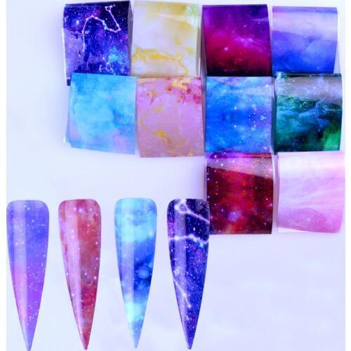 10pcs Starry Sky Laser Nail Foil Set Blue Transparent Marble Holographic Nail Art Transfer Sticker Decoration DIY