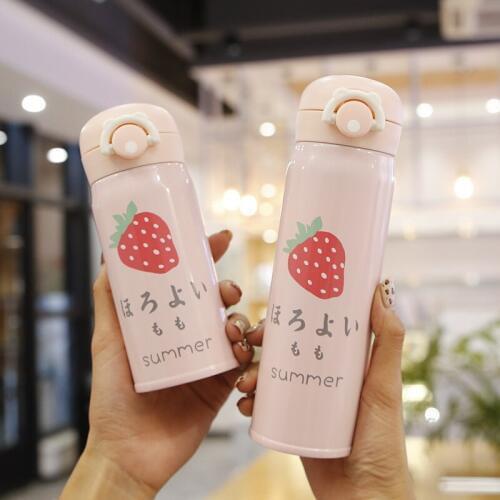 New Lovely Fashion Strawberry Stainless Steel Thermos Portable Outdoor Drinking Cup for Girl Cute Water Bottle Vacuum Insulated