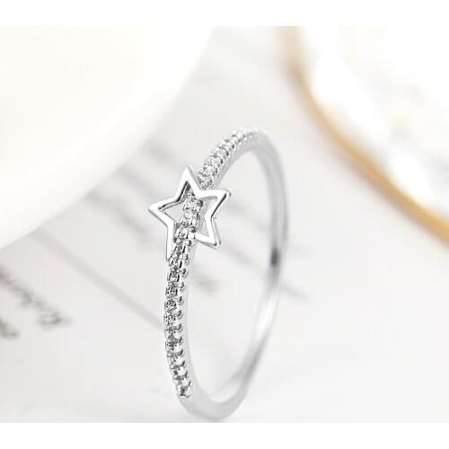 Single Row Cubic Zirconia Star Rings Women Rings Fashion Simple Wedding Ring Give Girlfriend Birthday Gift Jewelry
