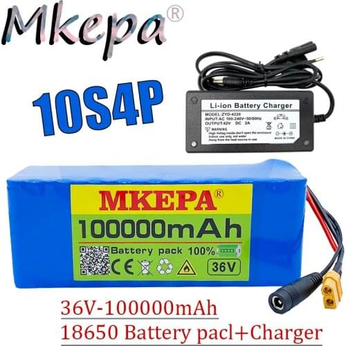 Original 36V battery 10S4P 100Ah battery pack 1000W high power battery 42V 100000mAh Ebike electric bike BMS+42V2A Charger