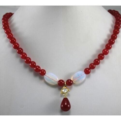 Wholesale new design 8mm red Jade necklace +water drop Jade crystal plated pendant fashion jewelry