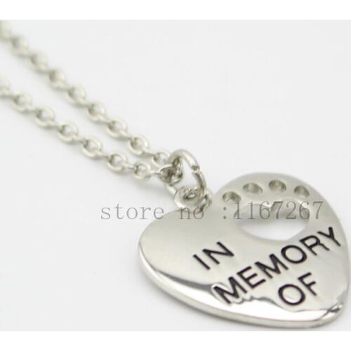 2015 New style "In memory of" Necklace Dog Pet Paw Print Tag Heart silver pendant necklace Wholesale Jewelry