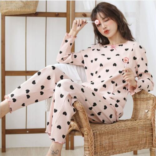 Maternity Feeding Homwear Pajamas Set Long sleeve T-shirt+Trousers Pregnant Women Pajamas Cotton Sleepwear for Postpartum mother