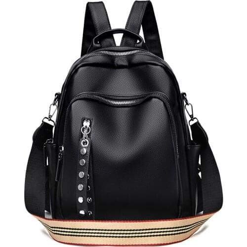 Luxury Soft Leather Backpacks for Women Multifunction Travel Backpack Casual Shoulder Book Bags Female Black Backpack for School