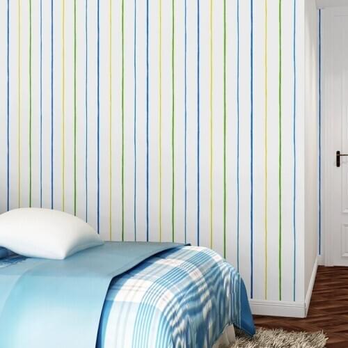 Mediterranean Colorful Vertical Stripes Wallpaper for Kids Room Decoration Boy Bedroom Blue Striped Mural Wallpapers Roll QZ151