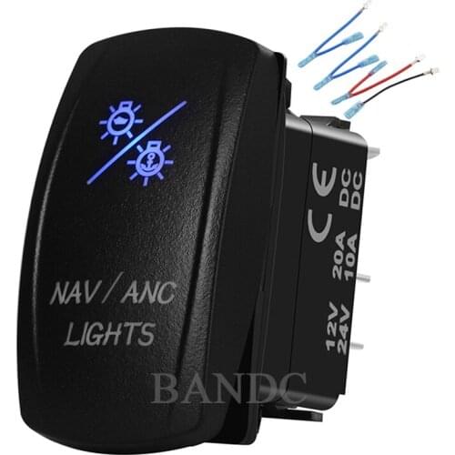 NAV/ANC LIGHTS Rocker Switch,Laser-Etched 7P On-Off-On DPDT Led Light Switch for Car Boat Marine,Car Accessories,Jumper Wire Set