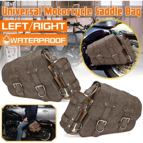 Universal PU Leather Motorcycle Saddlebag Left or Right Side Tool Luggage Bags Saddle Bags with 3Pcs Mounting Straps