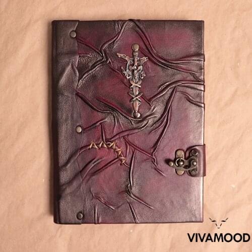 Vintage Leather Journal & Notebook - Sword Embossed Notepad - Leather Diary With Lock - Poetry Leather Book -Travel Journal Book