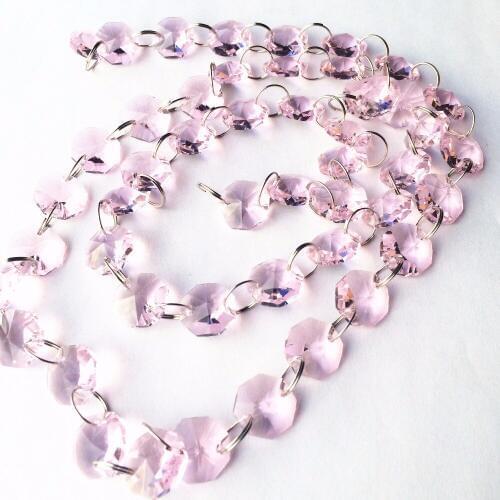 Top Quality 100m/lot Pink K9 Crystal Octagon Beads Garland Strands Hanging Crystal Chandelier Parts Diy Beads Curtain Decoration