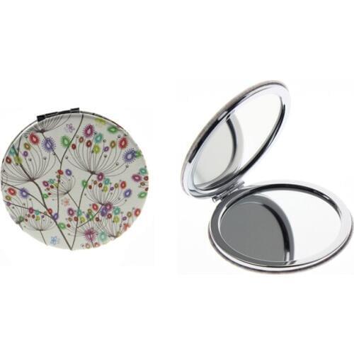 7cm Round Double Side Beautiful Portable Folding Vanity Makeup Cosmetic Compact Pocket Hand Mirror For Women Girl Child Kid Gift