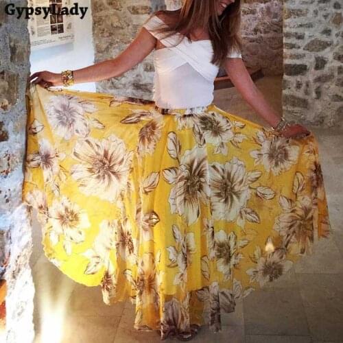 GypsyLady Marvelous Floral Vibes Summer Skirt Female New Boho Skirt Floaty Long A-line Skirts Womens Holiday Beach Skirt