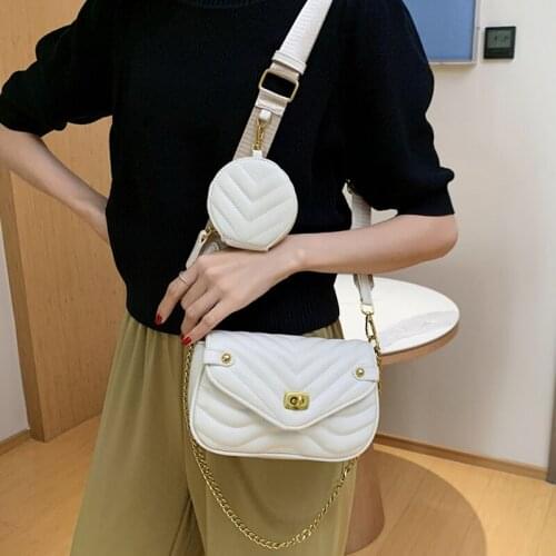 Women Messenger Bags Brand Design Wide Strap Shoulder Crossbody Bag Chain Sling Bag Pu Leather Ladies Purse And Handbag 3 Set
