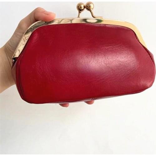 100% Genuine Leather Long Wallet Crossbody Bags For Women Retro Lock Buckle Frame Clutch Shoulder Messenger Mobile Phone Bag