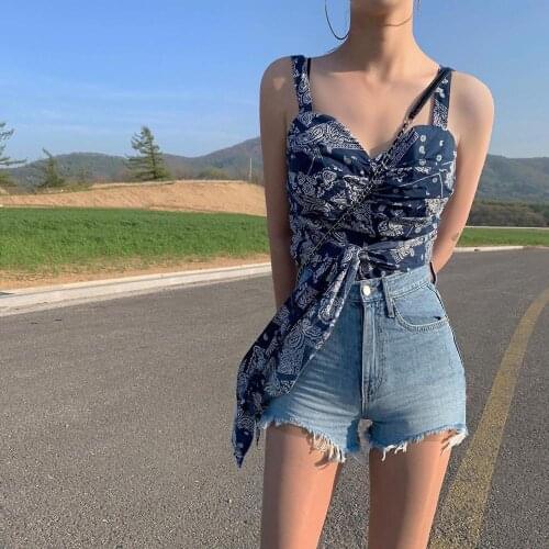 Summer new style sling Irregular floral lace printing vest beauty back sling female outer wear sling top retro sling 2021 new
