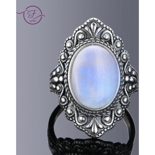Nasiya Vintage Oval Natural Moonstone Rings For Women 925 Sterling Silver Ring Jewelry Finger Ring Gemstone Rings Party Gift