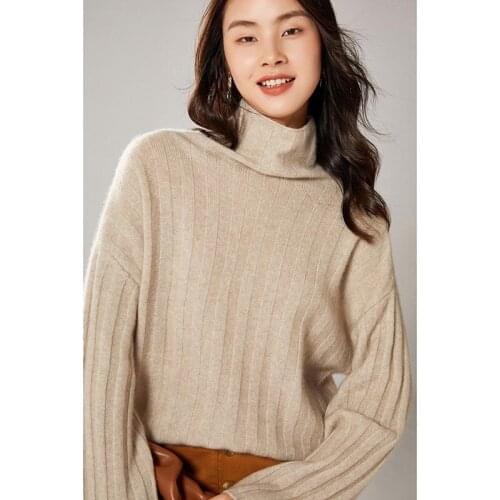 Zocept 2021 Autumn Winter Loose Turtleneck Pullover 100% Wool Thick Soft Warm Sweater for Women Korean Solid Knitted Jumper Tops