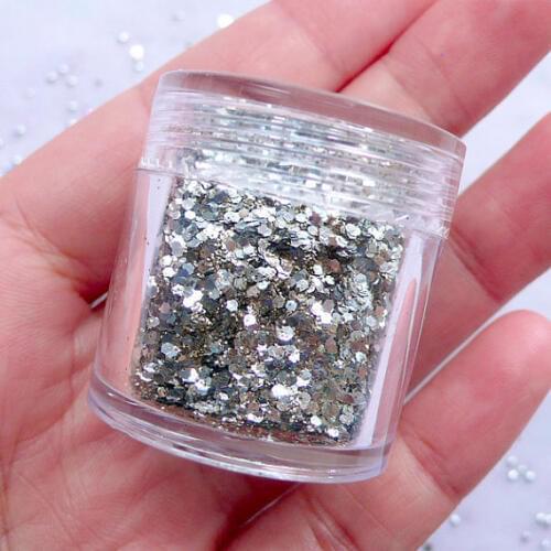 10ml/box Ultra Fine Glitter Bling Bling Mix Silver Hexagon Sprinkles DIY Glitter for Nail Decoration & Paper Craft Glitter,#1011