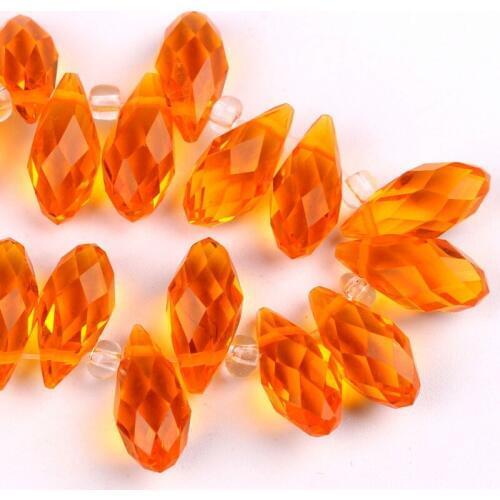 100pcs 6*12mm Orange Quartz Faceted Crystal Glass Teardrop Beads Crystal Loose Beads DIY free shipping