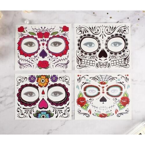 3000pcs /lot Day of The Dead Skull Face Halloween Cool Beauty Tattoo Waterproof Hot Temporary Tattoo Stickers SN2067