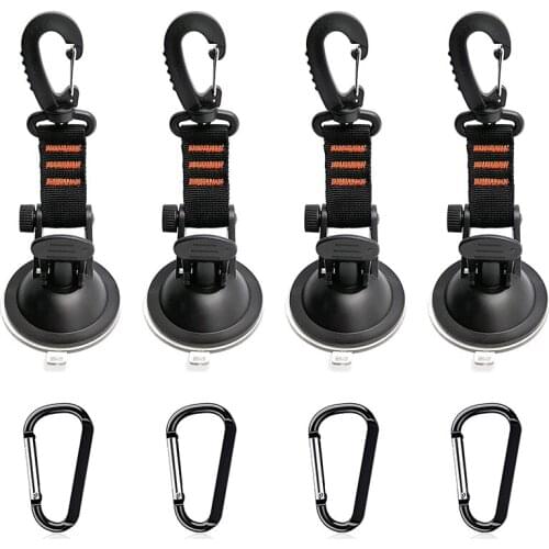 4Pcs Heavy Duty Suction Cup Anchor with Securing Hook and 4 Carabiner Tie Down, Camping Tarp Accessory for Tarps