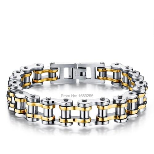 Free ship Gold High Quality Stainless Steel Motorcycle chain design Mens Bracelet Popular new style Holiday Gift 8.46