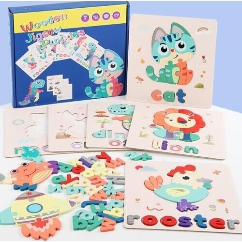 Children Word Spelling Early Learning Animal Cognitive Card 3D Puzzle Montessori Game English Teaching Aids Educational Toys Gif